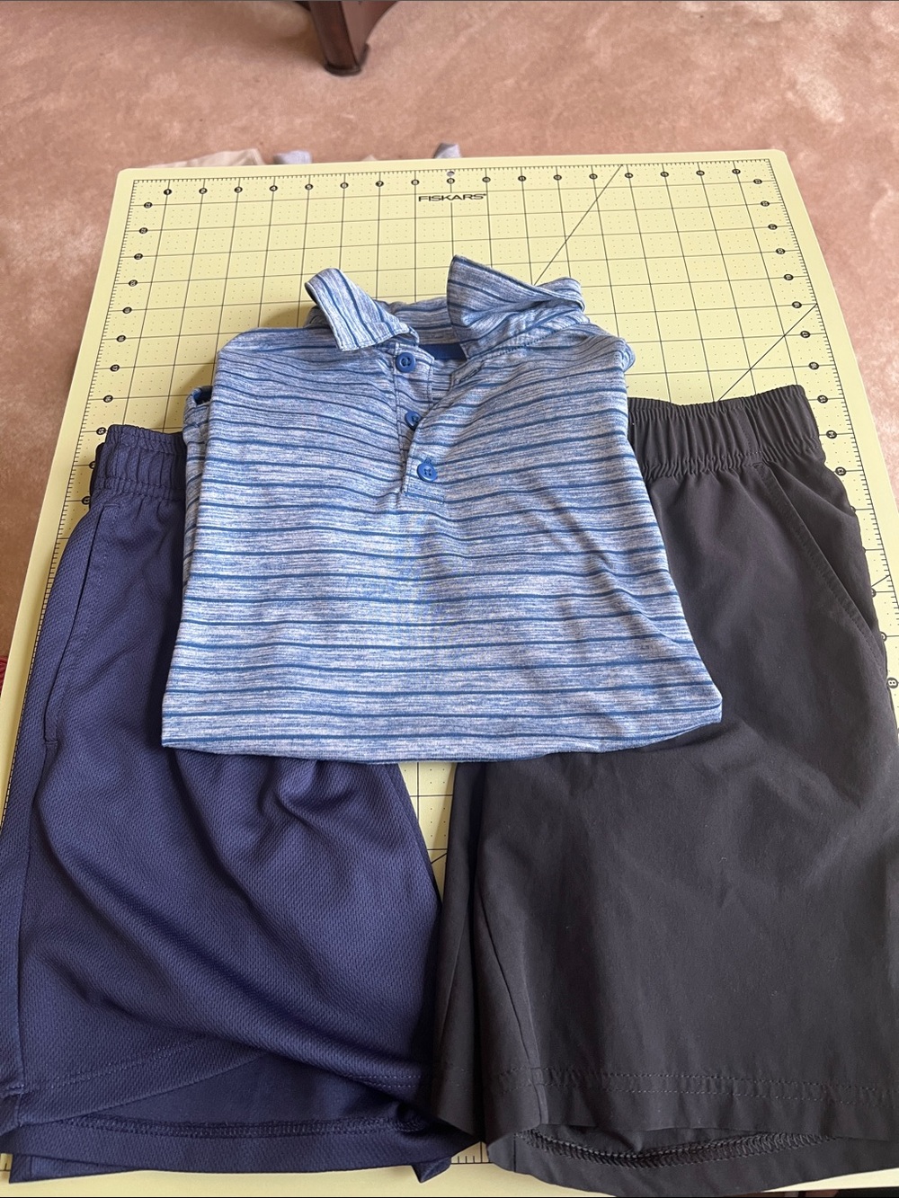 All In Motion Blue Heathered Stripe Polo Shirt & shorts for Kids